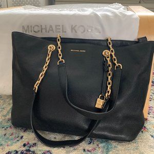 Michael Kors Black Leather Tote with Laptop Sleeve